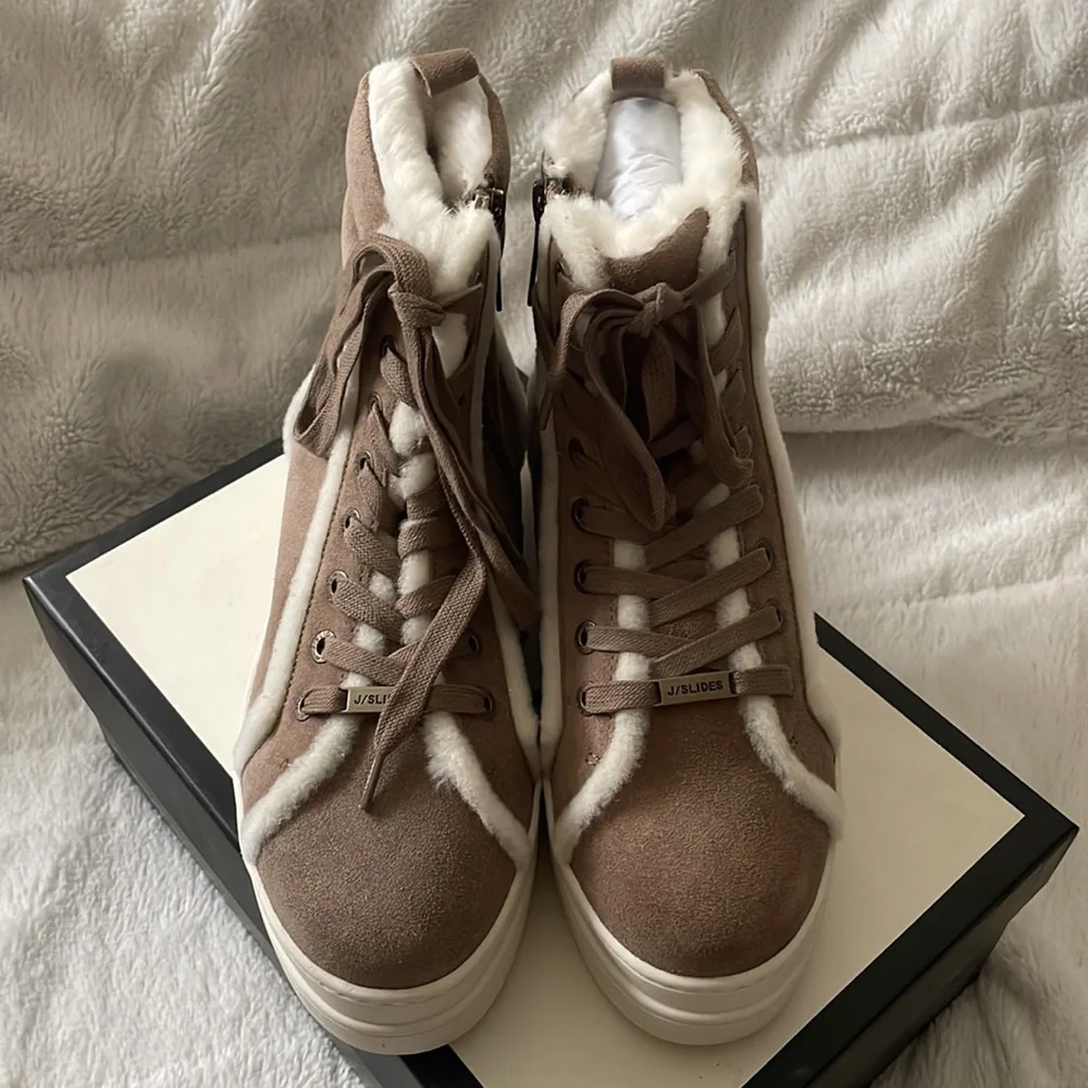 NWT J/SLIDES NADAL Faux Fur Platform Bootie - Picture 8 of 14